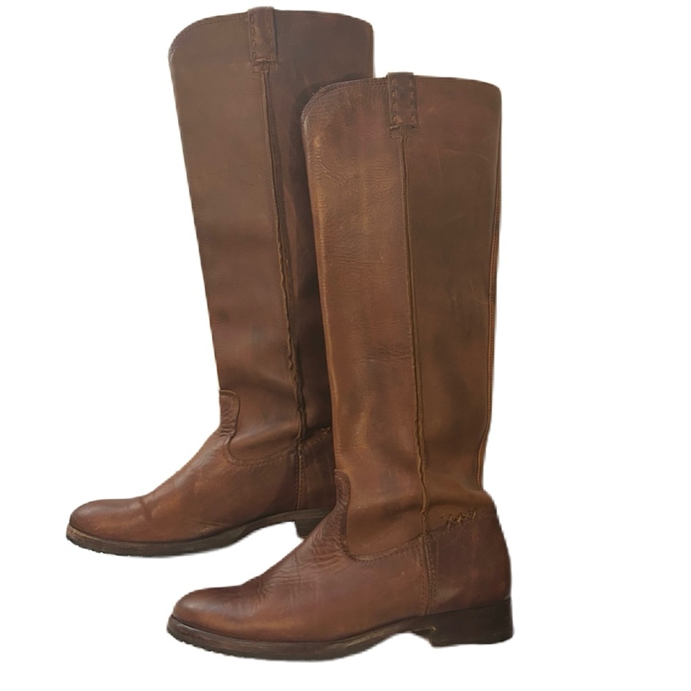 Frye Brown Leather Heeled Boots Classic Equestrian Style